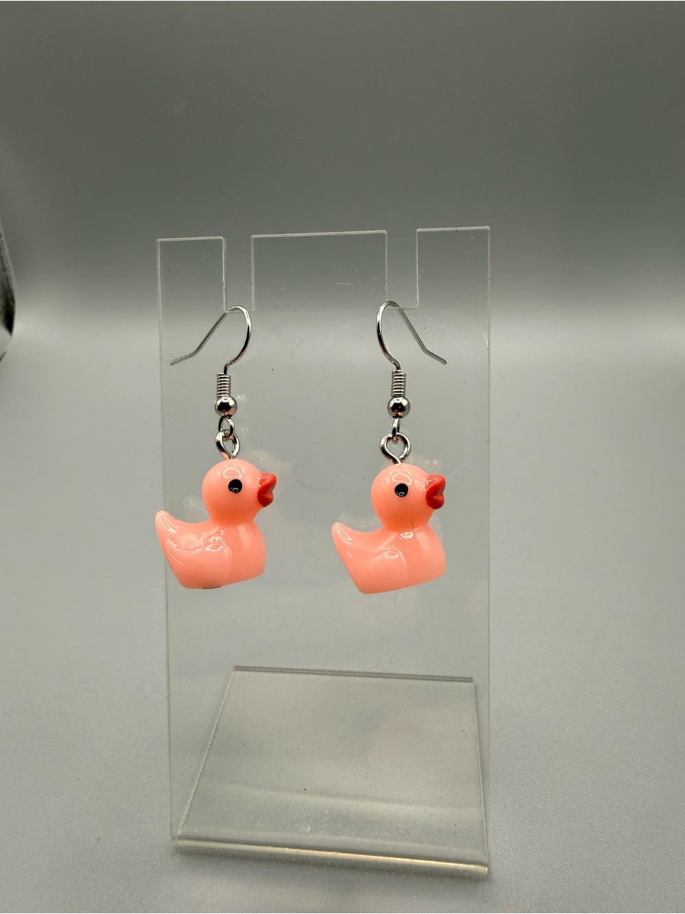 Pink Rubber Duck Dangle Earrings - Handmade #E0168C